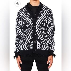 Valabasas The Pledge Cardigan Sweater Black And White Distressed Men's S Small